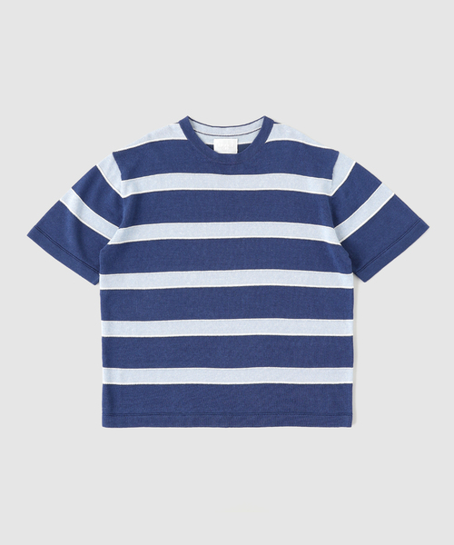EDIFICE(エディフィス)の「《EDIFICE by PIPPIOLINO》ボーダー ニット Tシャツ(Tシャツ/カットソー・メンズ・ブルー/グリーン・LARGE/MEDIUM)」の2枚目の写真