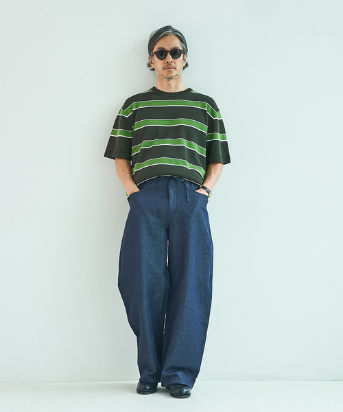 EDIFICE(エディフィス)の「《EDIFICE by PIPPIOLINO》ボーダー ニット Tシャツ(Tシャツ/カットソー・メンズ・ブルー/グリーン・LARGE/MEDIUM)」の3枚目の写真