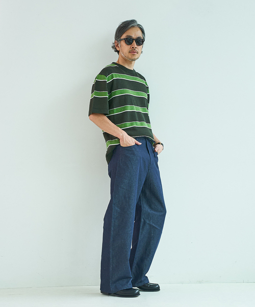 EDIFICE(エディフィス)の「《EDIFICE by PIPPIOLINO》ボーダー ニット Tシャツ(Tシャツ/カットソー・メンズ・ブルー/グリーン・LARGE/MEDIUM)」の4枚目の写真