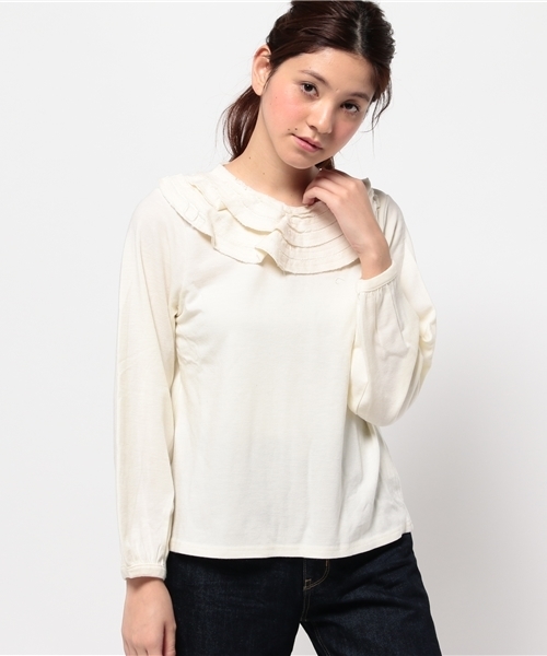 OUTLET(アウトレット)の「【mystic】衿フリルニットソー(Tシャツ/カットソー・レディース・キャメル/オフホワイト/ブラック・FREE)」の2枚目の写真