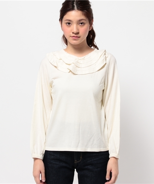 OUTLET(アウトレット)の「【mystic】衿フリルニットソー(Tシャツ/カットソー・レディース・キャメル/オフホワイト/ブラック・FREE)」の4枚目の写真