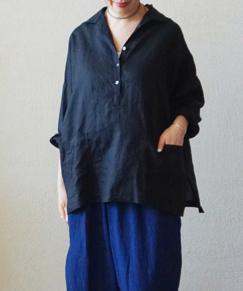 JOURNAL STANDARD LUXE(ジャーナルスタンダード ラックス)の「《追加》リネンワッシャー スキッパーシャツ(シャツ/ブラウス・レディース・ブラック/ホワイト・FREE)」の3枚目の写真