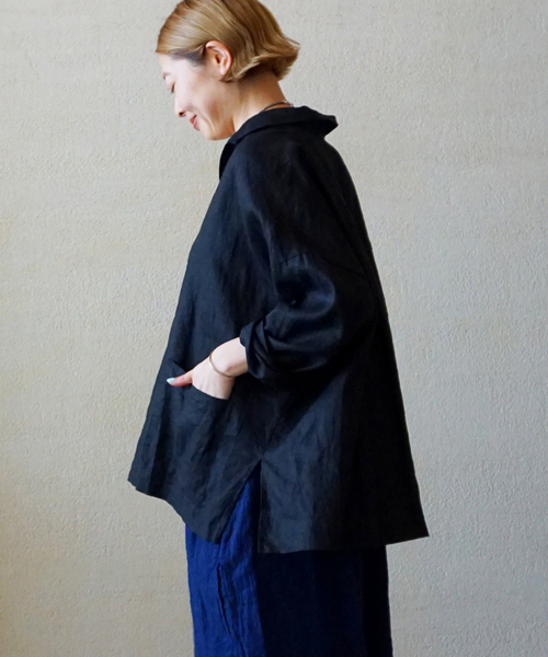 JOURNAL STANDARD LUXE(ジャーナルスタンダード ラックス)の「《追加》リネンワッシャー スキッパーシャツ(シャツ/ブラウス・レディース・ブラック/ホワイト・FREE)」の4枚目の写真