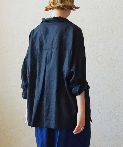 JOURNAL STANDARD LUXE(ジャーナルスタンダード ラックス)の「《追加》リネンワッシャー スキッパーシャツ(シャツ/ブラウス・レディース・ブラック/ホワイト・FREE)」の6枚目の写真