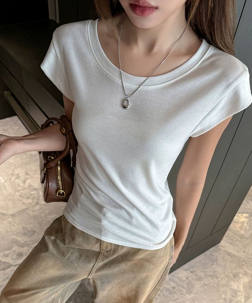 meJane(ミージェーン)の「フレンチスリーブTシャツ(Tシャツ/カットソー・レディース・ワインレッド/ホワイト/モカ/ブラック・FREE)」の3枚目の写真