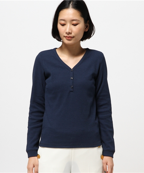 VENCEEXCHANGE（ヴァンスエクスチェンジ）の「ワッフルヘンリーネック長袖（Tシャツ/カットソー・レディース・ネイビー/オフホワイト/グレー・MEDIUM）」の4枚目の写真