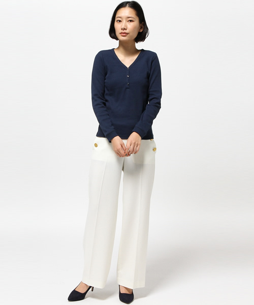 VENCEEXCHANGE（ヴァンスエクスチェンジ）の「ワッフルヘンリーネック長袖（Tシャツ/カットソー・レディース・ネイビー/オフホワイト/グレー・MEDIUM）」の7枚目の写真