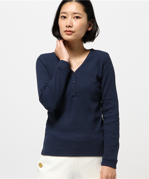 VENCEEXCHANGE（ヴァンスエクスチェンジ）の「ワッフルヘンリーネック長袖（Tシャツ/カットソー・レディース・ネイビー/オフホワイト/グレー・MEDIUM）」の14枚目の写真