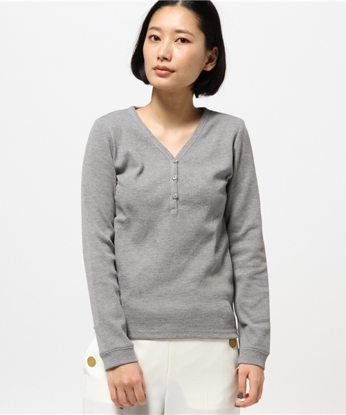 VENCEEXCHANGE（ヴァンスエクスチェンジ）の「ワッフルヘンリーネック長袖（Tシャツ/カットソー・レディース・ネイビー/オフホワイト/グレー・MEDIUM）」の12枚目の写真