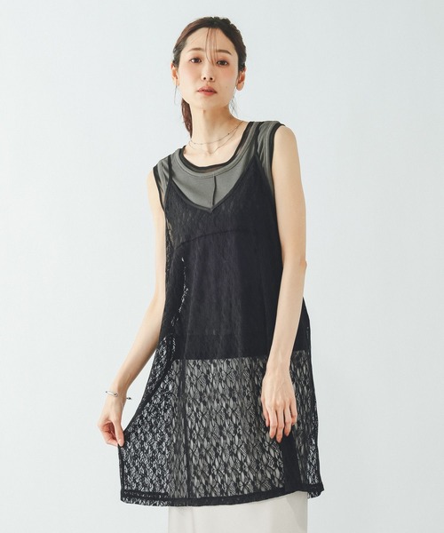 GLOBAL WORK(グローバルワーク)の「総レースキャミチュニック/796972(その他トップス・レディース・オフホワイト/ブラック・FREE)」の2枚目の写真