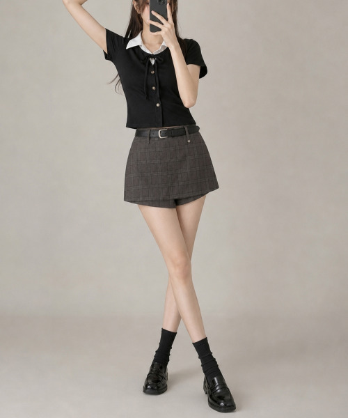 VIVID LADY(ビビッドレディー)の「レイヤード風 ショート丈 半袖リボントップス(Tシャツ/カットソー・レディース・グレー/ブラック・FREE)」の17枚目の写真