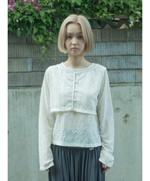PEEVES PEEVES（フィブス フィブス）の「Floral Texture Cropped Cardigan / Cream（カーディガン/ボレロ）」