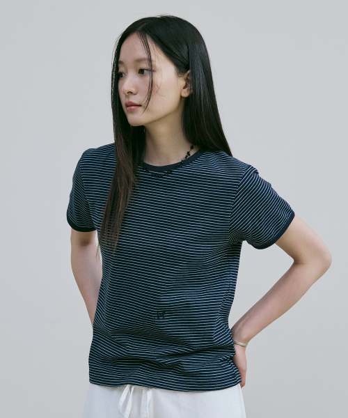 BER DE NOIR(ベールドノワール)の「パインストライプリンガーティー(ネイビー)(Tシャツ/カットソー・レディース・その他・SMALL/MEDIUM/LARGE)」の1枚目の写真