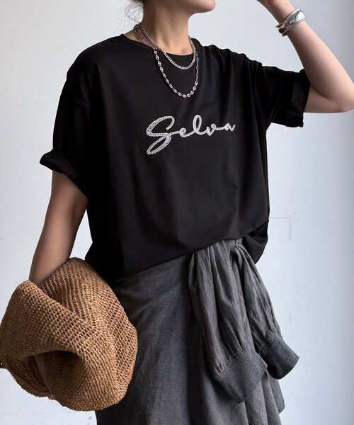 DouDou(ドゥドゥ)の「【WEB限定】接触冷感コード刺繍ロゴTEE(Tシャツ/カットソー・レディース・ブラック/オフホワイト/グレー・FREE)」の2枚目の写真
