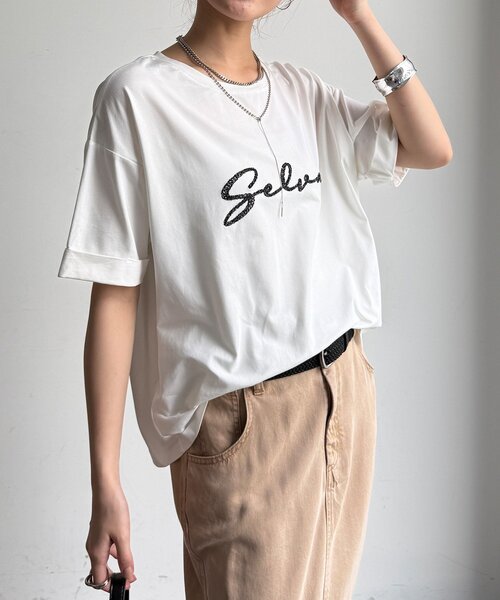 DouDou(ドゥドゥ)の「【WEB限定】接触冷感コード刺繍ロゴTEE(Tシャツ/カットソー・レディース・ブラック/オフホワイト/グレー・FREE)」の11枚目の写真