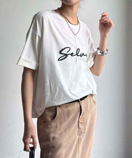 DouDou(ドゥドゥ)の「【WEB限定】接触冷感コード刺繍ロゴTEE(Tシャツ/カットソー・レディース・ブラック/オフホワイト/グレー・FREE)」の12枚目の写真