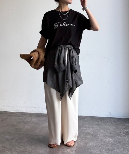 DouDou(ドゥドゥ)の「【WEB限定】接触冷感コード刺繍ロゴTEE(Tシャツ/カットソー・レディース・ブラック/オフホワイト/グレー・FREE)」の16枚目の写真