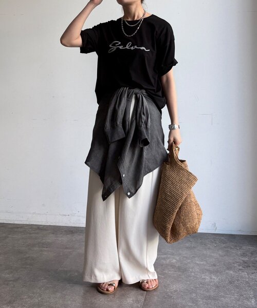 DouDou(ドゥドゥ)の「【WEB限定】接触冷感コード刺繍ロゴTEE(Tシャツ/カットソー・レディース・ブラック/オフホワイト/グレー・FREE)」の18枚目の写真
