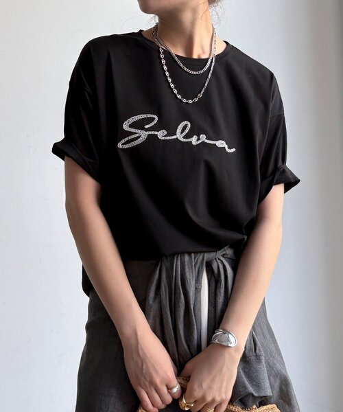 DouDou(ドゥドゥ)の「【WEB限定】接触冷感コード刺繍ロゴTEE(Tシャツ/カットソー・レディース・ブラック/オフホワイト/グレー・FREE)」の22枚目の写真