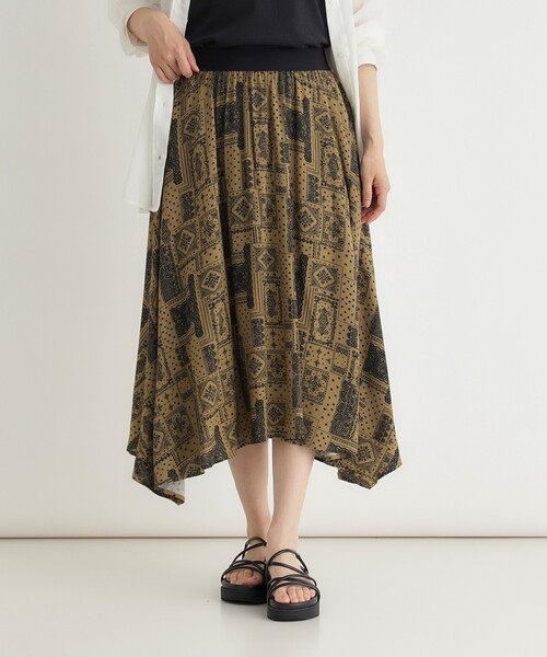 HONEYSUCKLE ROSE(ハニーサックルローズ)の「ペイズリー柄ハンカチヘムスカート(スカート・レディース・ネイビー系/ダークブラウン系・05/04)」の1枚目の写真