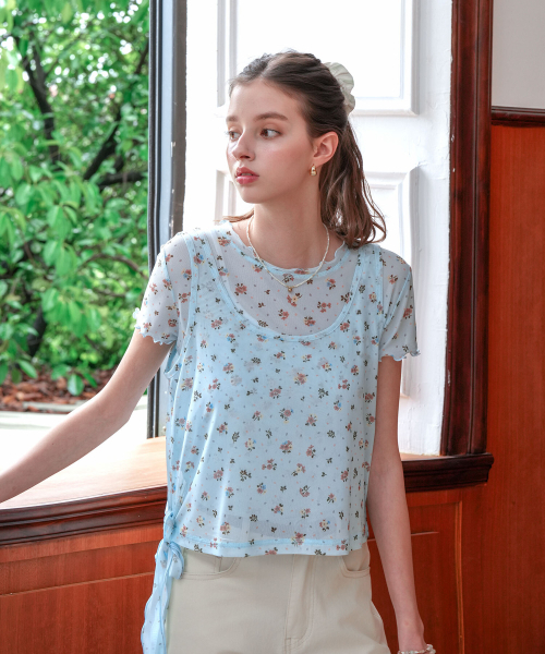 PIGMENT（ピグメント）の「[メッシュ]フラワーネルナリTシャツ (YZTS2604101)（Tシャツ/カットソー・レディース・アイボリー/ブラック/スカイブルー・FREE）」の5枚目の写真