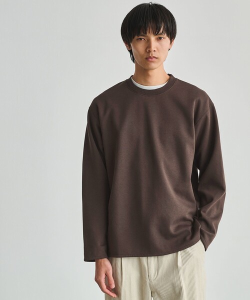 green label relaxing(グリーンレーベルリラクシング)の「ダブルフェイス クルーネック 長袖 カットソー(Tシャツ/カットソー・メンズ・ライトグレー/ブラック/ホワイト/ダークブラウン・S/M/L/XL)」の1枚目の写真