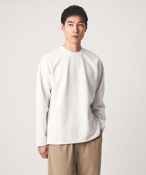 green label relaxing(グリーンレーベルリラクシング)の「ダブルフェイス クルーネック 長袖 カットソー(Tシャツ/カットソー・メンズ・ライトグレー/ブラック/ホワイト/ダークブラウン・S/M/L/XL)」の2枚目の写真