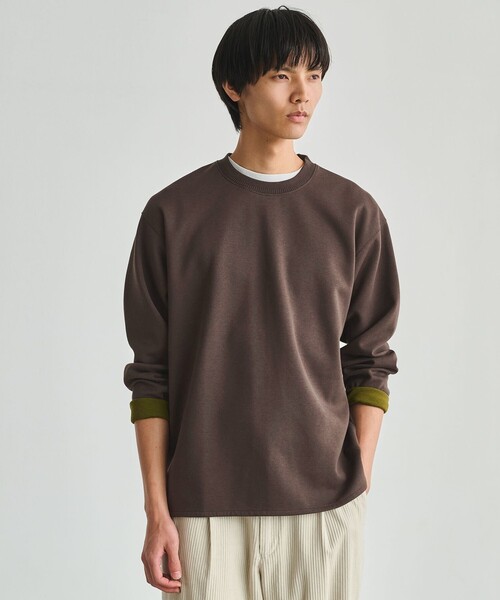 green label relaxing(グリーンレーベルリラクシング)の「ダブルフェイス クルーネック 長袖 カットソー(Tシャツ/カットソー・メンズ・ライトグレー/ブラック/ホワイト/ダークブラウン・S/M/L/XL)」の7枚目の写真