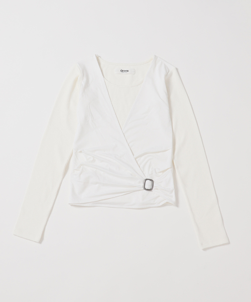Oriens JOURNAL STANDARD(オリエンス ジャーナルスタンダード)の「レイヤードドレープロングスリーブTee(Tシャツ/カットソー・レディース・ホワイト/グレー・FREE)」の6枚目の写真