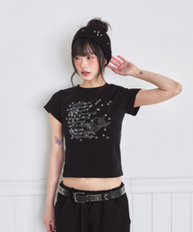 ランダムスタープリンティングスリムフィット半袖Tシャツブラック