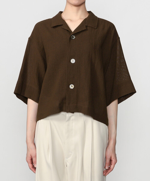 Bshop(ビショップ)の「INDIA INDUSTRY | コットンメッシュ 半袖オープンカラーシャツ WOMEN(シャツ/ブラウス・レディース・ブラック/ダークブラウン・1)」の10枚目の写真