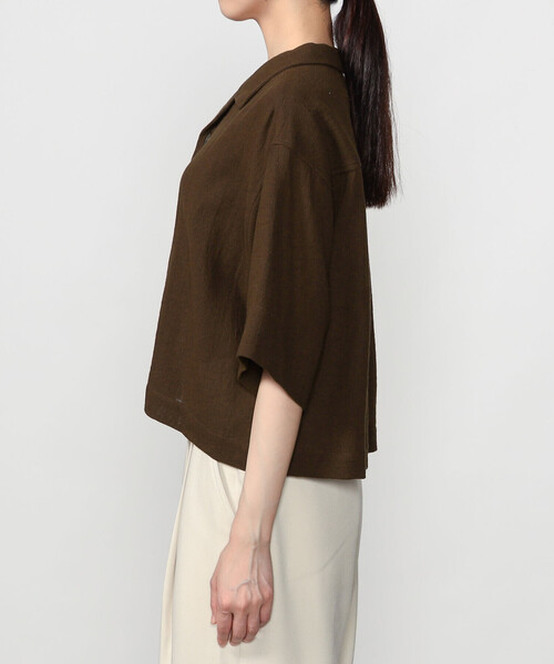 Bshop(ビショップ)の「INDIA INDUSTRY | コットンメッシュ 半袖オープンカラーシャツ WOMEN(シャツ/ブラウス・レディース・ブラック/ダークブラウン・1)」の11枚目の写真
