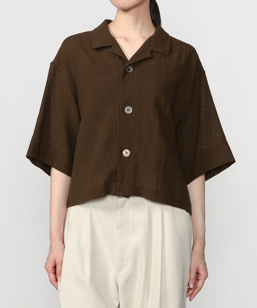 Bshop(ビショップ)の「INDIA INDUSTRY | コットンメッシュ 半袖オープンカラーシャツ WOMEN(シャツ/ブラウス・レディース・ブラック/ダークブラウン・1)」の13枚目の写真