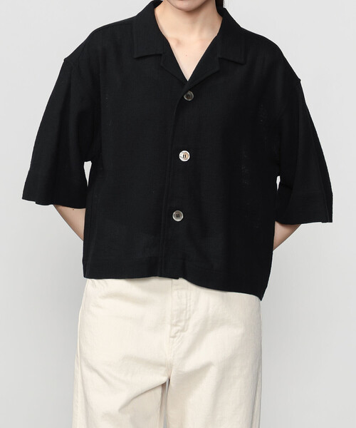 Bshop(ビショップ)の「INDIA INDUSTRY | コットンメッシュ 半袖オープンカラーシャツ WOMEN(シャツ/ブラウス・レディース・ブラック/ダークブラウン・1)」の15枚目の写真