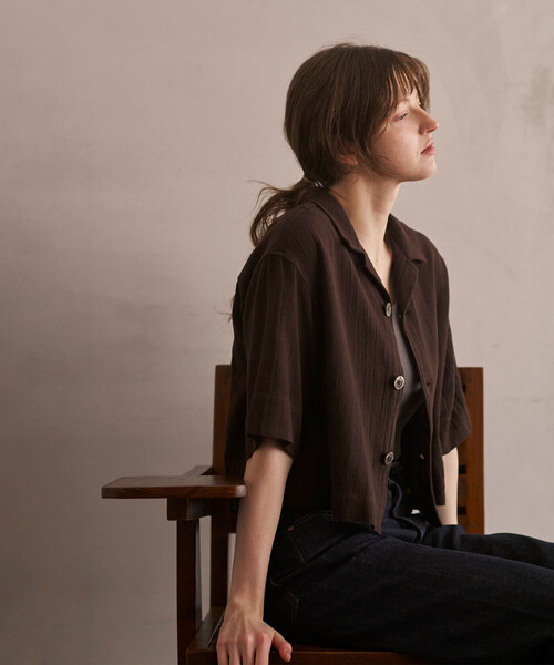 Bshop(ビショップ)の「INDIA INDUSTRY | コットンメッシュ 半袖オープンカラーシャツ WOMEN(シャツ/ブラウス・レディース・ブラック/ダークブラウン・1)」の16枚目の写真