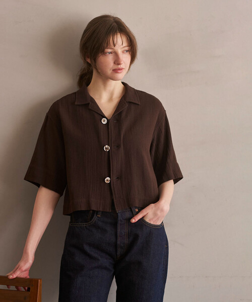 Bshop(ビショップ)の「INDIA INDUSTRY | コットンメッシュ 半袖オープンカラーシャツ WOMEN(シャツ/ブラウス・レディース・ブラック/ダークブラウン・1)」の18枚目の写真
