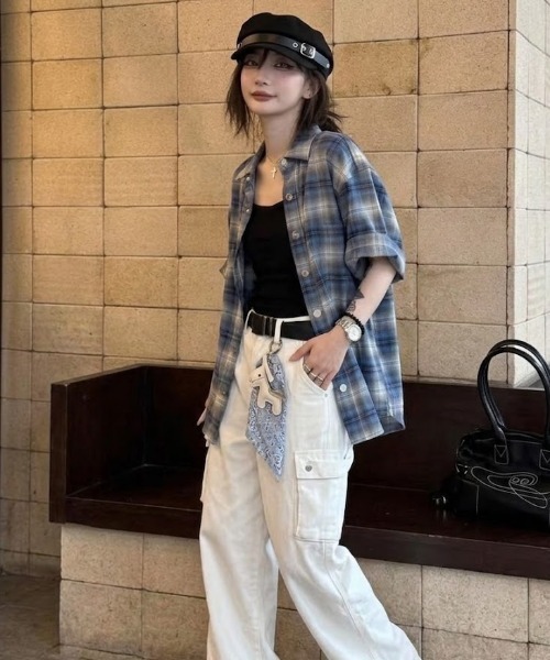 AVYL（アヴィル）の「ヴィンテージライクオンブレチェック半袖オーバーサイズルーズシャツ（シャツ/ブラウス・レディース・ブルー・M）」の5枚目の写真