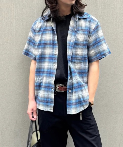 AVYL（アヴィル）の「ヴィンテージライクオンブレチェック半袖オーバーサイズルーズシャツ（シャツ/ブラウス・レディース・ブルー・M）」の6枚目の写真