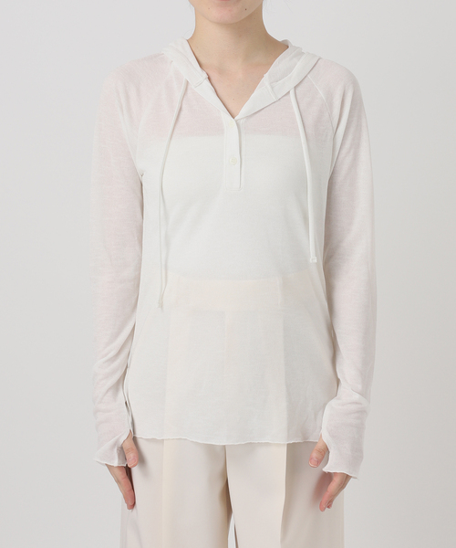 Noble（ノーブル）の「《WEB＆一部店舗限定》【RITA×SELLICHI】シアーフーディトップス（Tシャツ/カットソー・レディース・ホワイト/カーキ・FREE）」の12枚目の写真