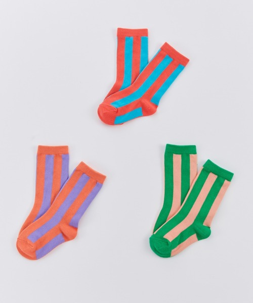 Ocean&Ground(オーシャン&グラウンド)の「STRIPE ソックス3PSET(ソックス/靴下・キッズ・エメラルド/ピンク・SMALL/LARGE/MEDIUM)」の2枚目の写真