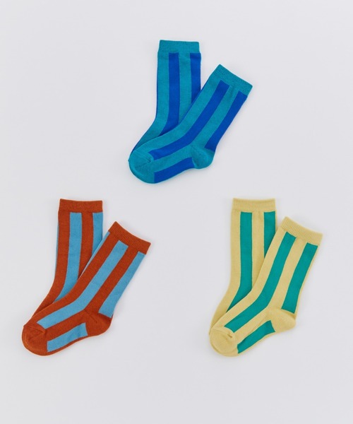 Ocean&Ground(オーシャン&グラウンド)の「STRIPE ソックス3PSET(ソックス/靴下・キッズ・エメラルド/ピンク・SMALL/LARGE/MEDIUM)」の1枚目の写真
