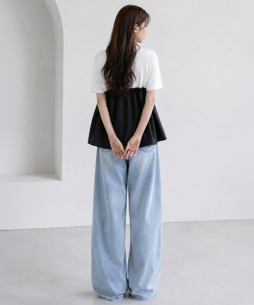 by LEGNA(バイレグナ)の「シャーリング切替ペプラムドッキングトップス(Tシャツ/カットソー・レディース・ブラウン/ブラック・FREE)」の7枚目の写真