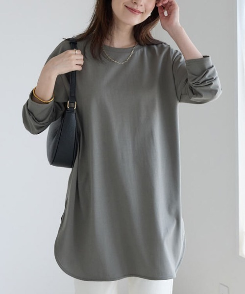 Viola e Viola(ヴィオラエヴィオラ)の「ひんやり&さらり綿混チュニックTシャツ(チュニック・レディース・チャコール/ブラック/ホワイト系その他/オリーブ/グレー系その他・L/LL)」の5枚目の写真