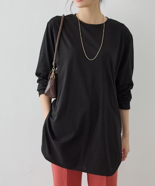 Viola e Viola(ヴィオラエヴィオラ)の「ひんやり&さらり綿混チュニックTシャツ(チュニック・レディース・チャコール/ブラック/ホワイト系その他/オリーブ/グレー系その他・L/LL)」の1枚目の写真