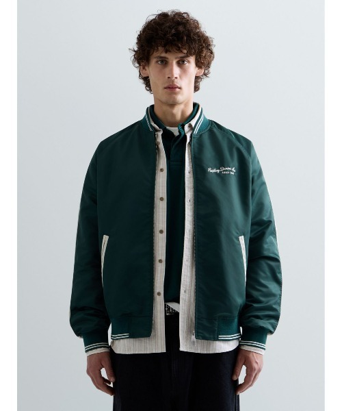 REPLAY（リプレイ）の「ナイロンツイル ボンバージャケット（ナイロンジャケット・メンズ・グリーン/ブラック・X-LARGE/LARGE/MEDIUM/SMALL）」の2枚目の写真