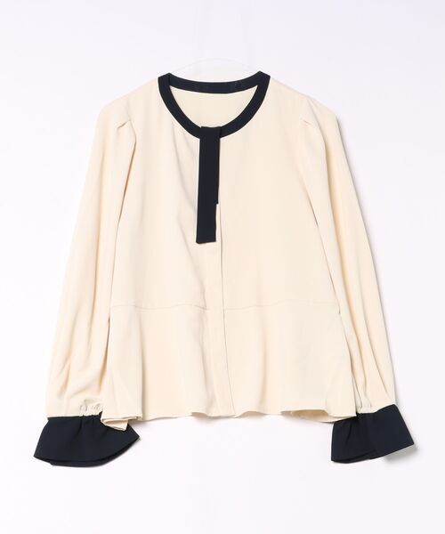 styiro(スタイロ)の「《数量限定》バイカラーボウタイブラウス 26AW新作 秋服 冬 通勤 オフィス セレモニー きれいめ フェミニン(シャツ/ブラウス・レディース・ホワイト/ベージュ/ネイビー・FREE)」の3枚目の写真