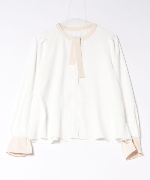 styiro(スタイロ)の「《数量限定》バイカラーボウタイブラウス 26AW新作 秋服 冬 通勤 オフィス セレモニー きれいめ フェミニン(シャツ/ブラウス・レディース・ホワイト/ベージュ/ネイビー・FREE)」の2枚目の写真