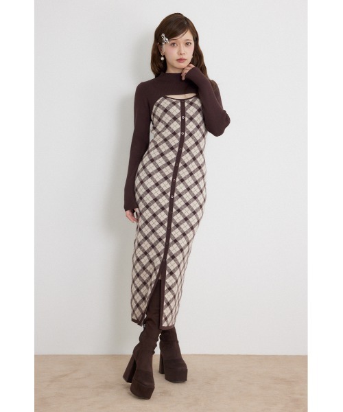 rienda(リエンダ)の「【AW先行アイテム】ハイネックニットセットジャガードロングワンピース 秋服 冬服(ワンピース・レディース・ブラウン/ブラック/ホワイト・FREE)」の3枚目の写真
