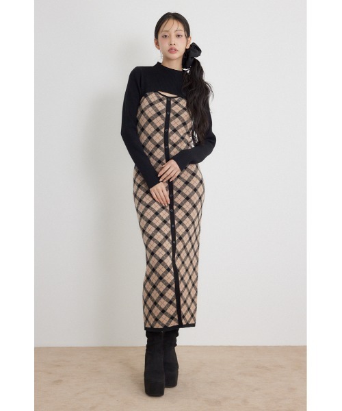 rienda(リエンダ)の「【AW先行アイテム】ハイネックニットセットジャガードロングワンピース 秋服 冬服(ワンピース・レディース・ブラウン/ブラック/ホワイト・FREE)」の1枚目の写真