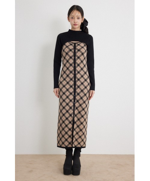 rienda(リエンダ)の「【AW先行アイテム】ハイネックニットセットジャガードロングワンピース 秋服 冬服(ワンピース・レディース・ブラウン/ブラック/ホワイト・FREE)」の5枚目の写真